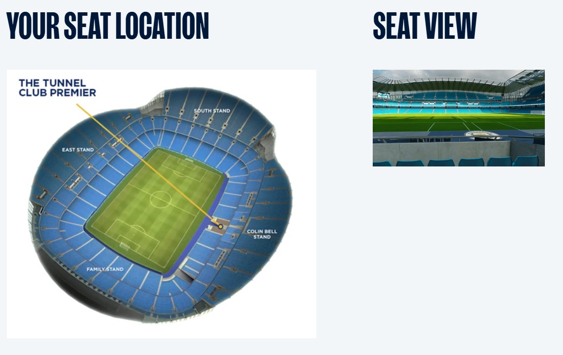 Icon Experience Hospitality at Manchester City Seating Location